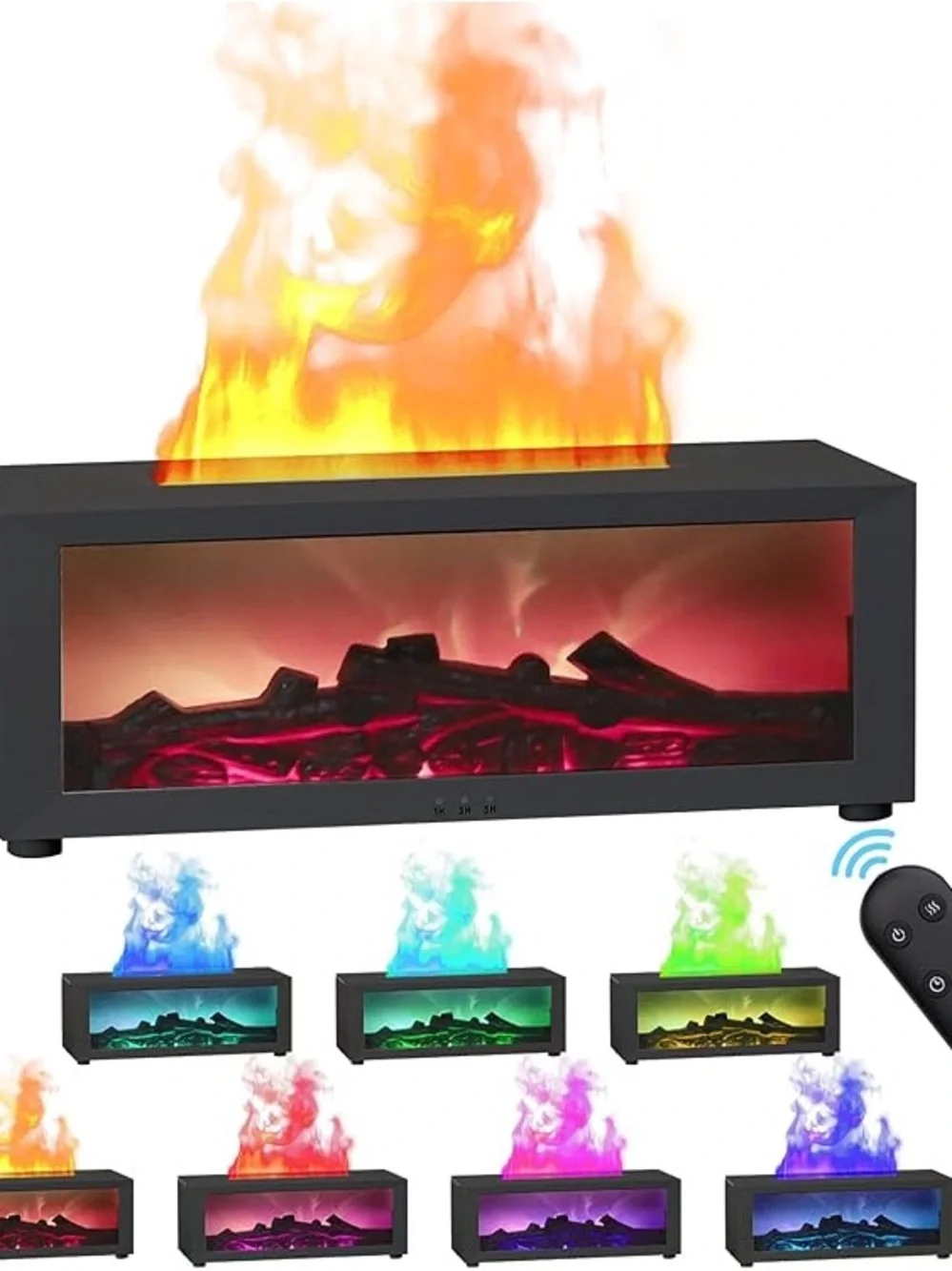 Essential Fireplace Flame Oil Diffuser Upgrade 7 Colors Noiseless Remote Control